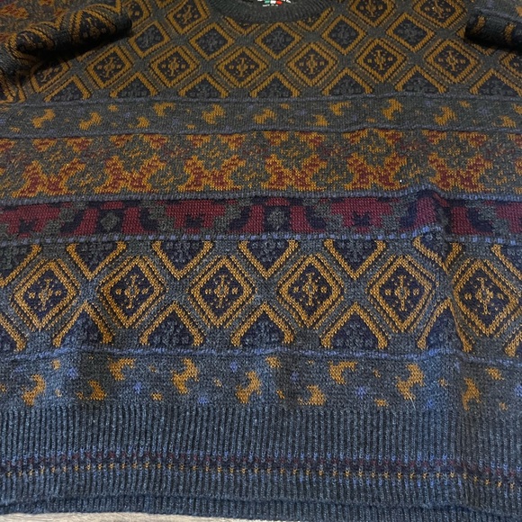 Vintage 90s Grandpa Sweater Geometric Knit Pullover - The Italian Sweater Co. XL - Picture 9 of 11